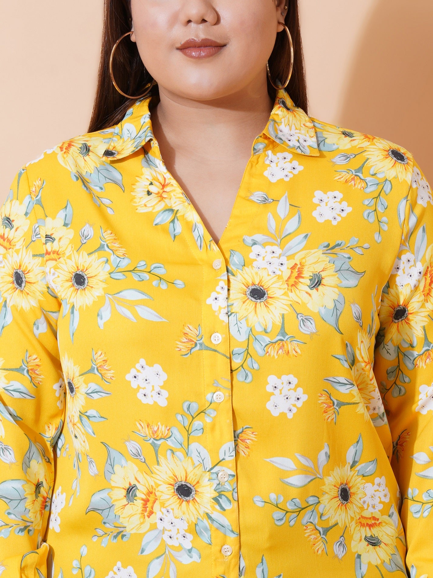 Women Plus Size Relaxed Floral Opaque Printed Casual Shirt