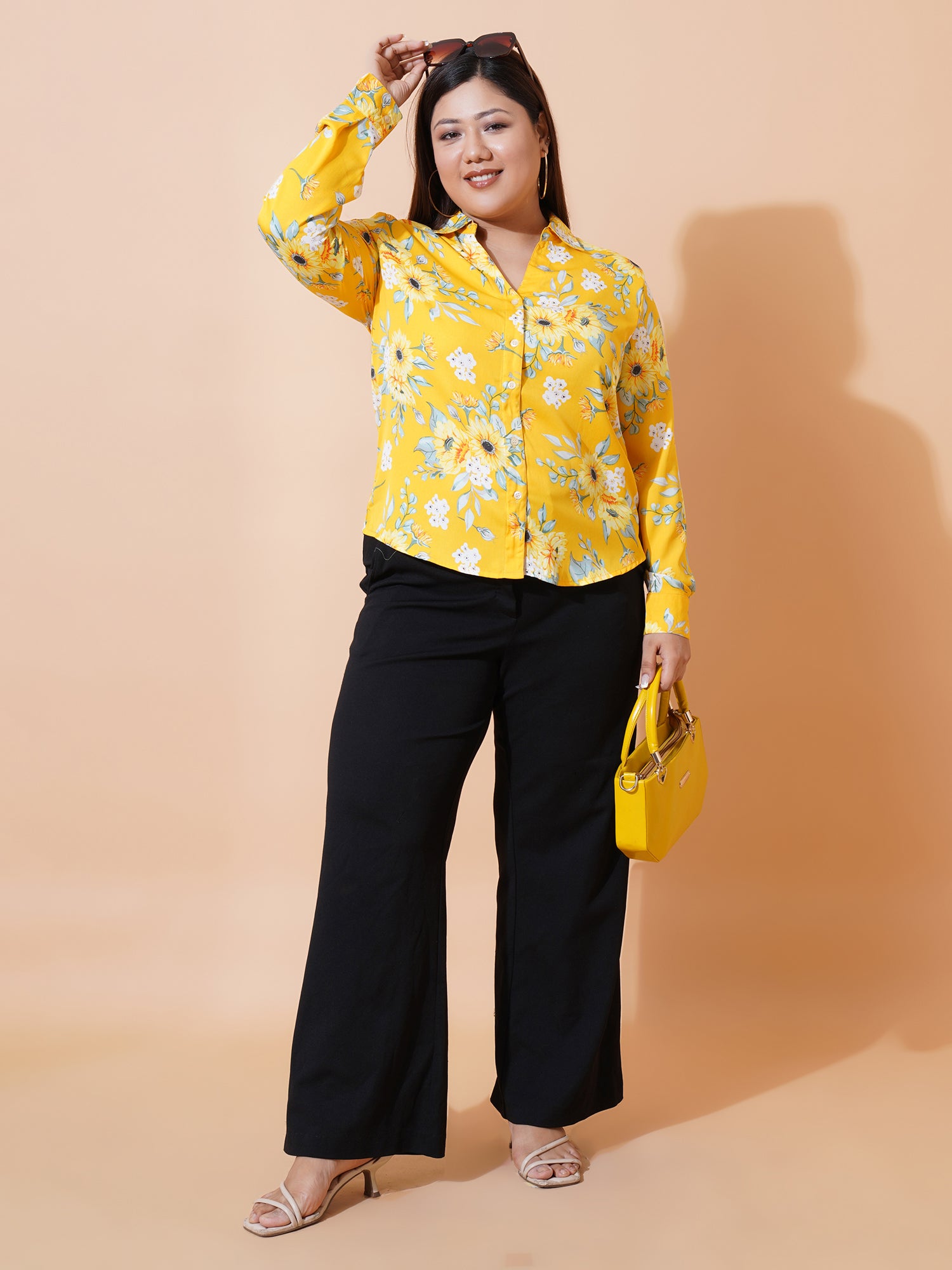 Women Plus Size Relaxed Floral Opaque Printed Casual Shirt