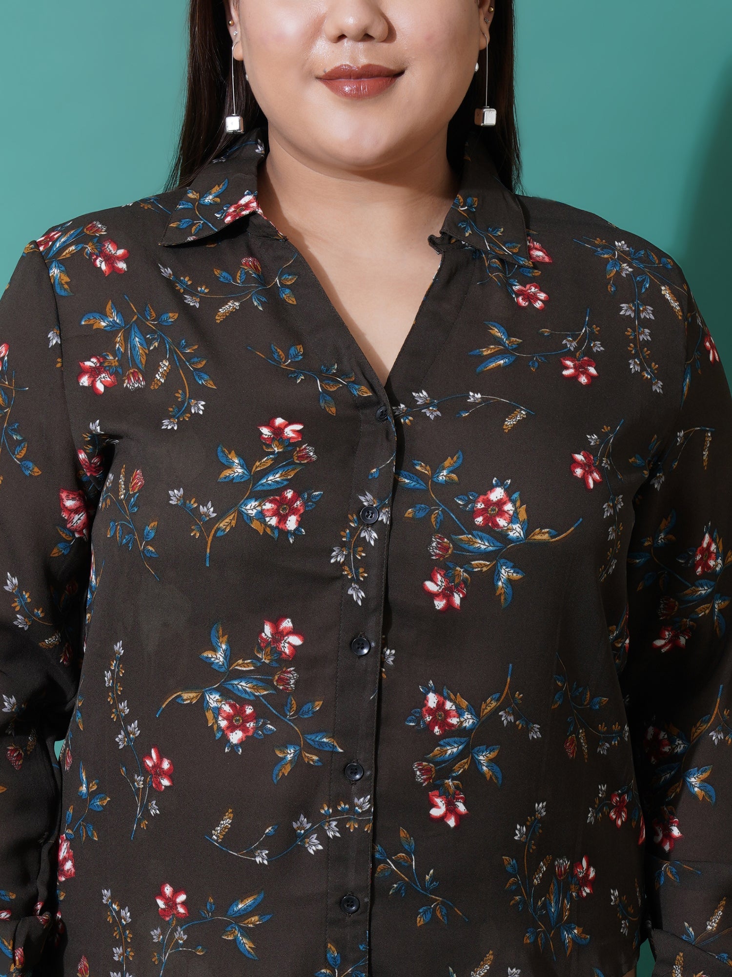 Women Plus Size Relaxed Floral Opaque Printed Casual Shirt