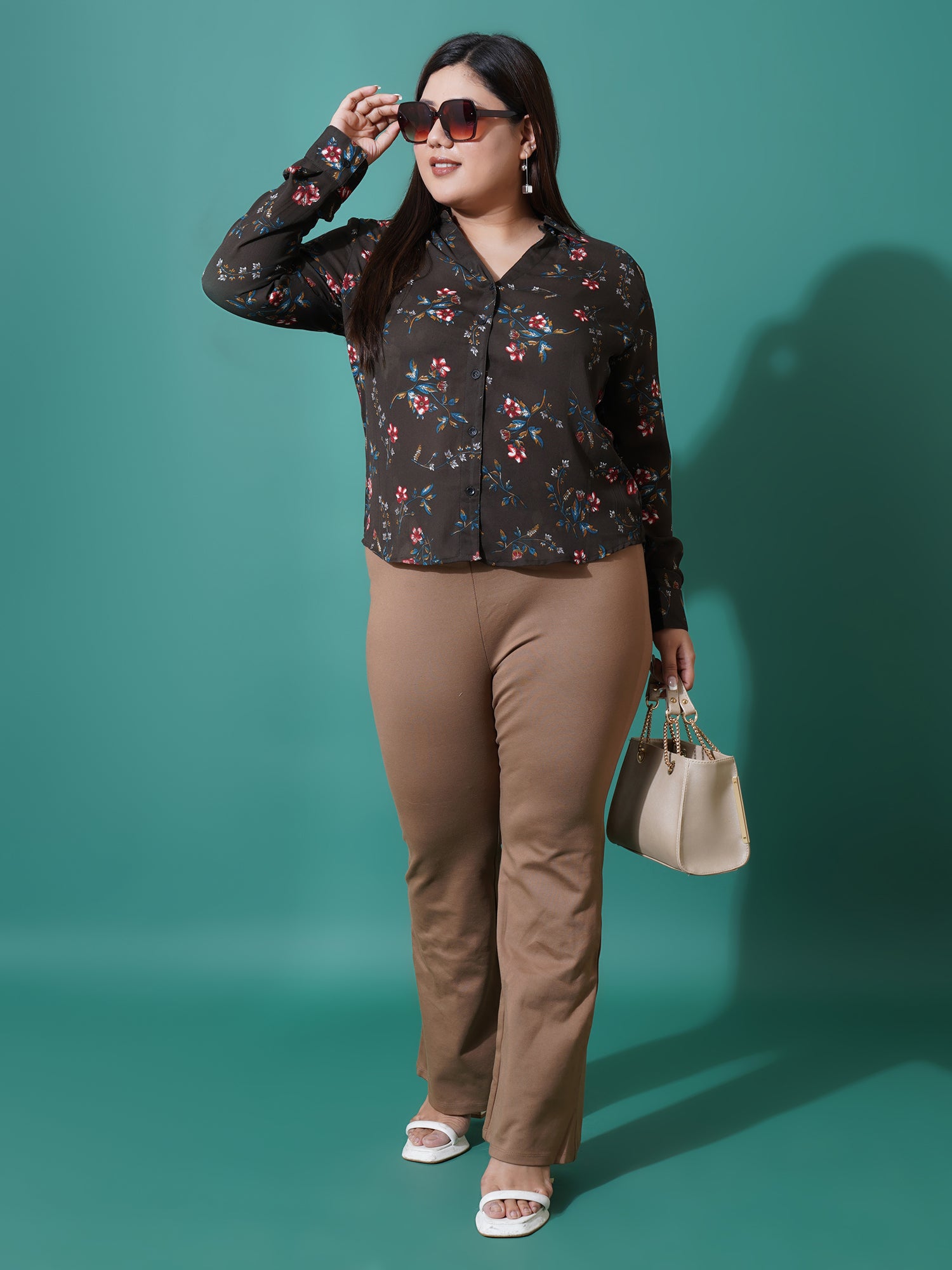 Women Plus Size Relaxed Floral Opaque Printed Casual Shirt