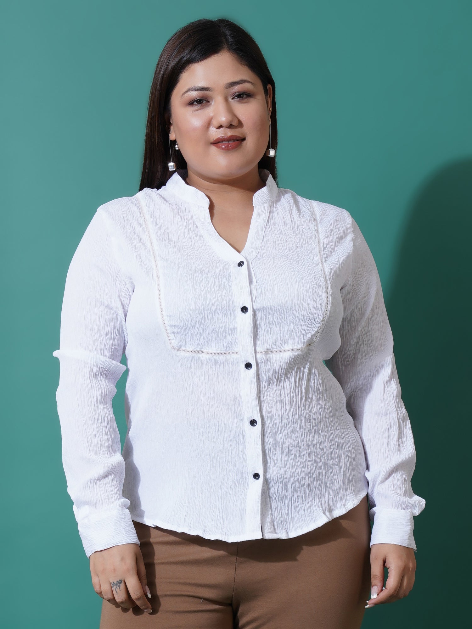 Women Plus Size Relaxed Opaque Striped Formal Shirt