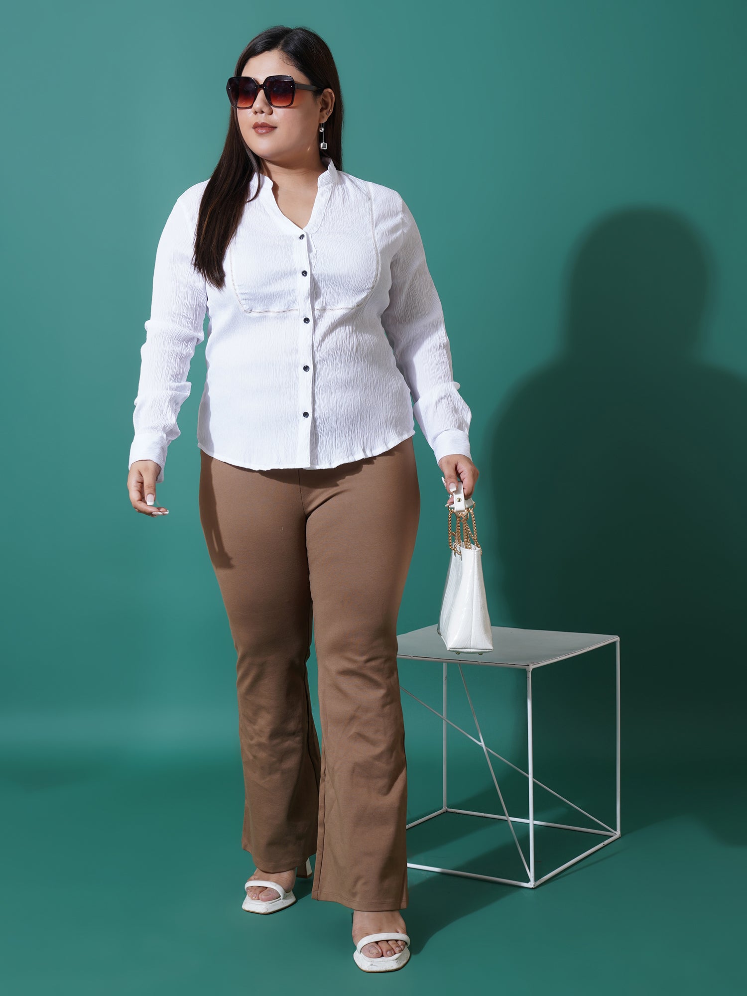 Women Plus Size Relaxed Opaque Striped Formal Shirt