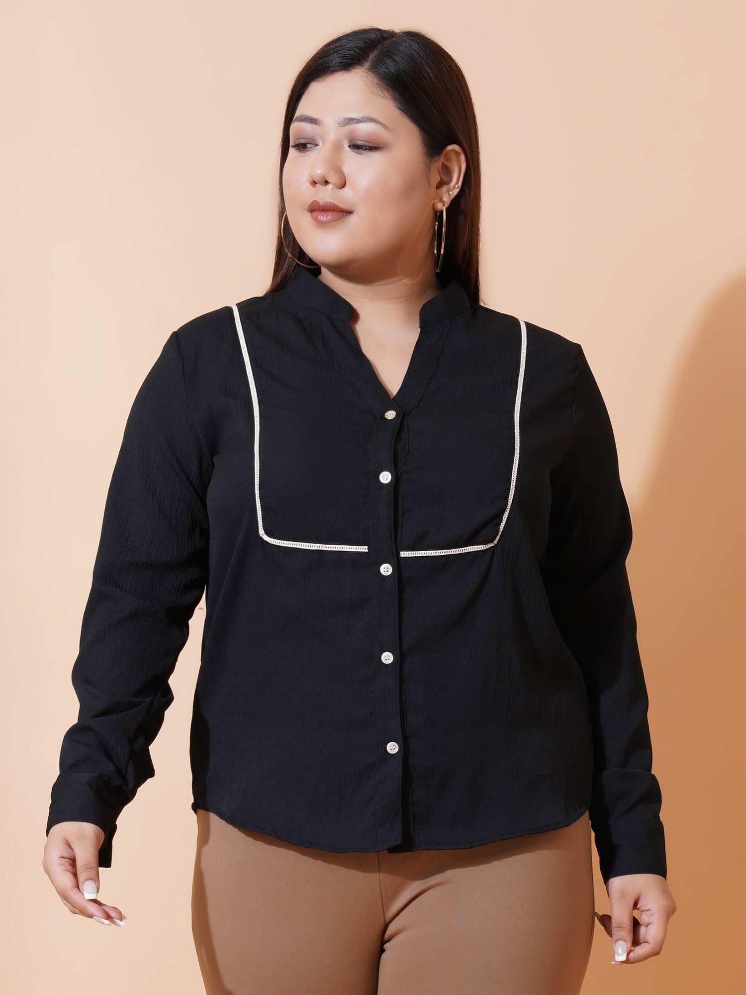 Women Plus Size Relaxed Opaque Formal Shirt