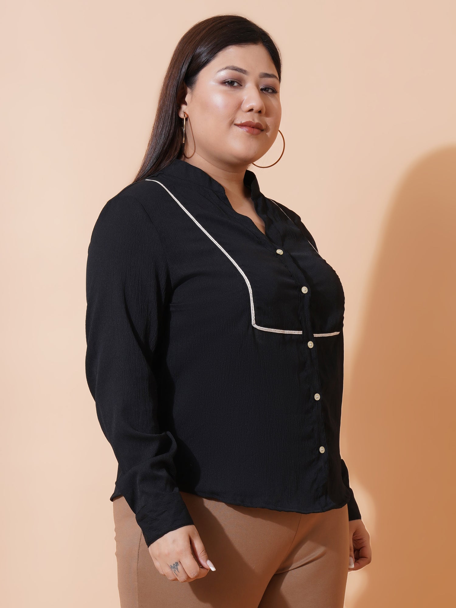 Women Plus Size Relaxed Opaque Formal Shirt