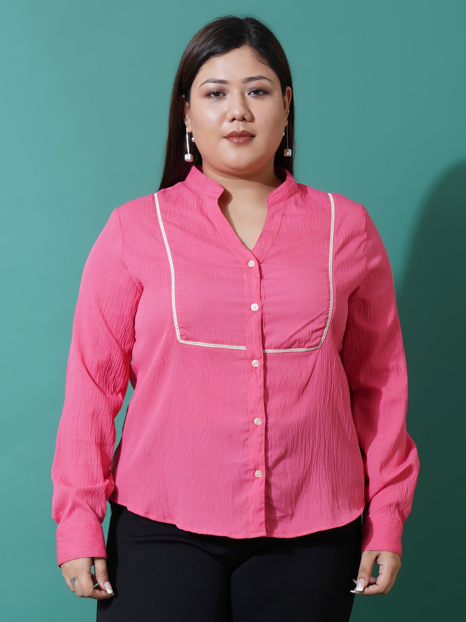 Women Plus Size Relaxed Opaque Formal Shirt