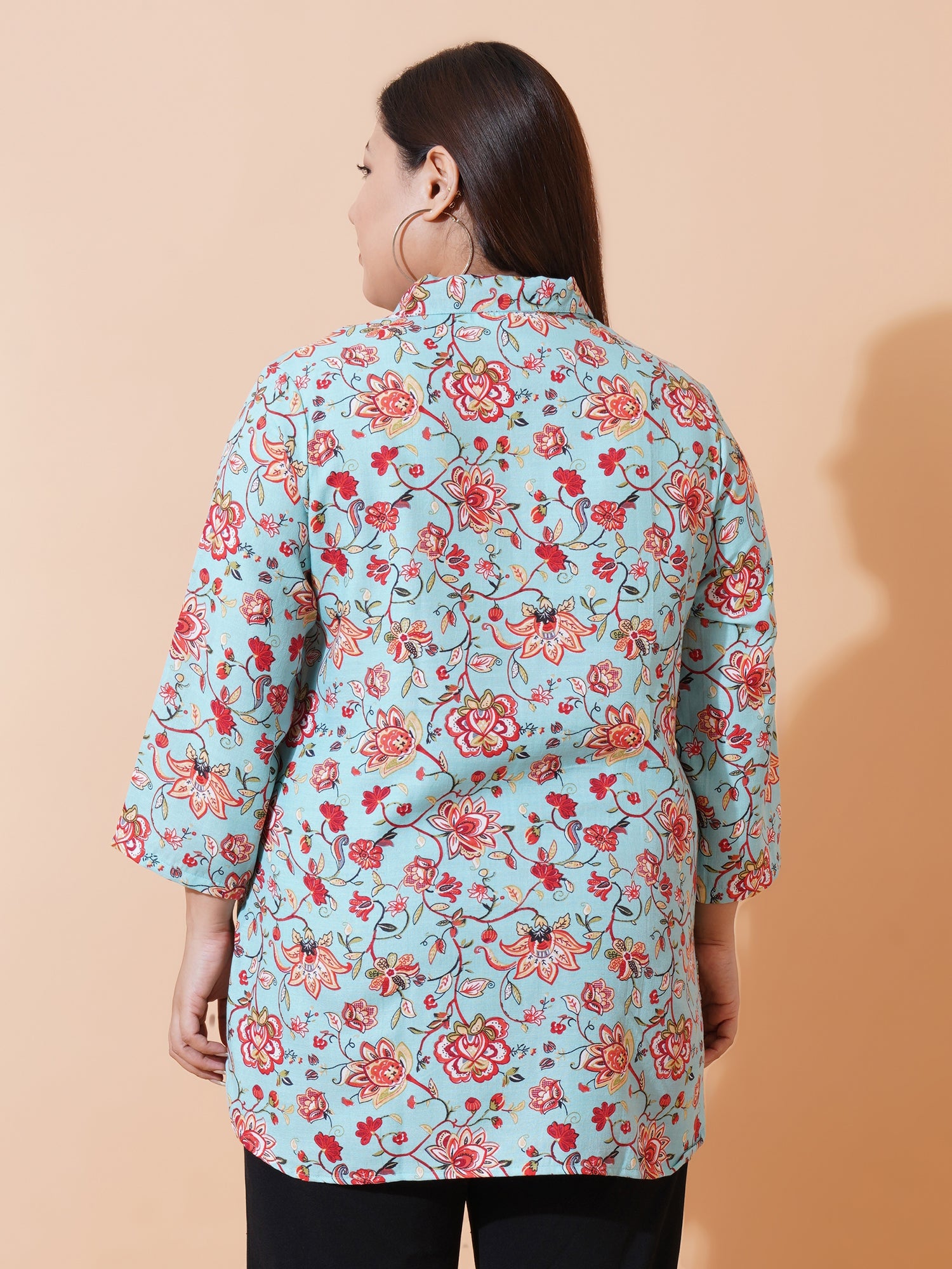 Women Plus Size Relaxed Floral Opaque Printed Casual Shirt