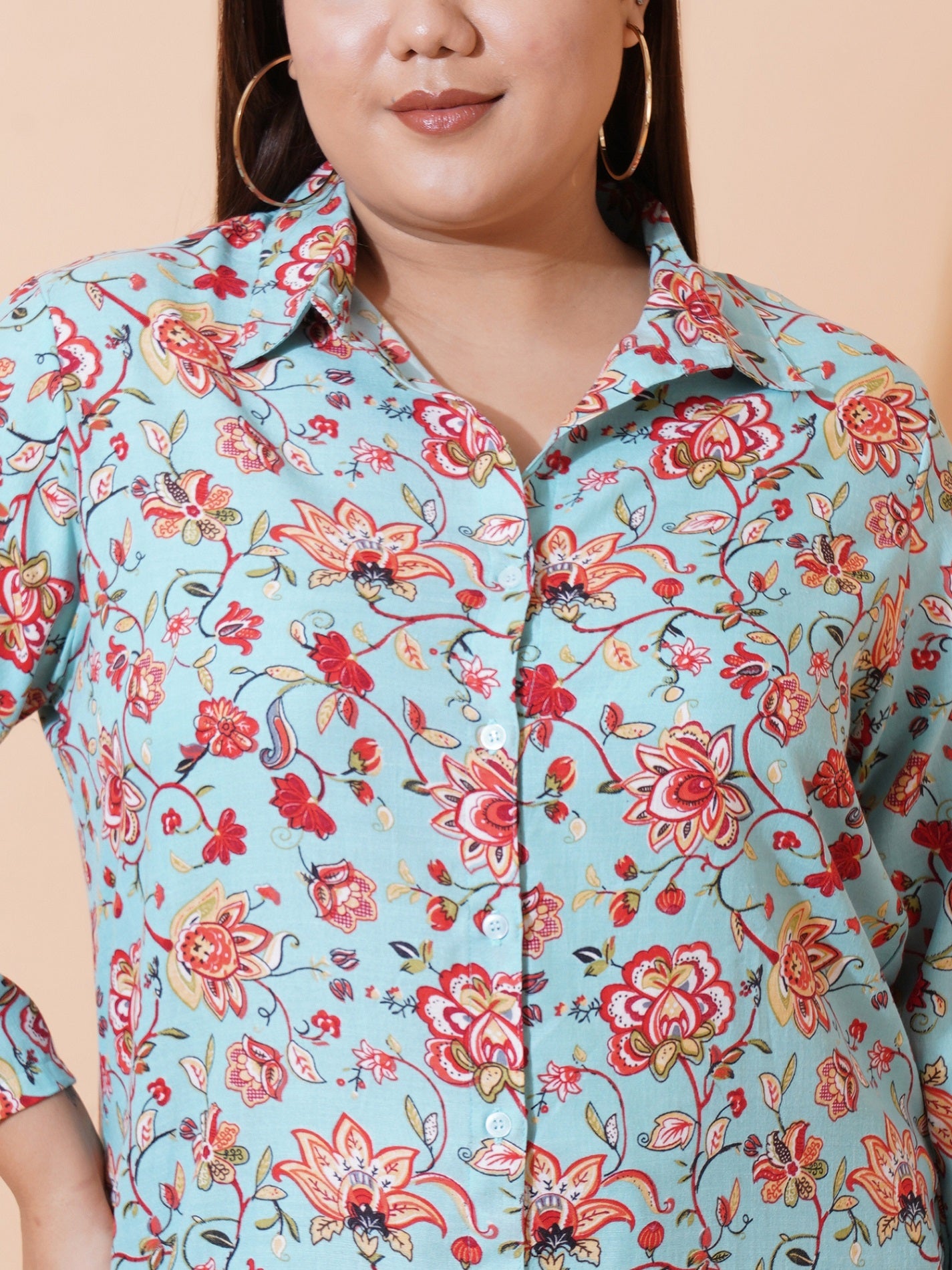 Women Plus Size Relaxed Floral Opaque Printed Casual Shirt