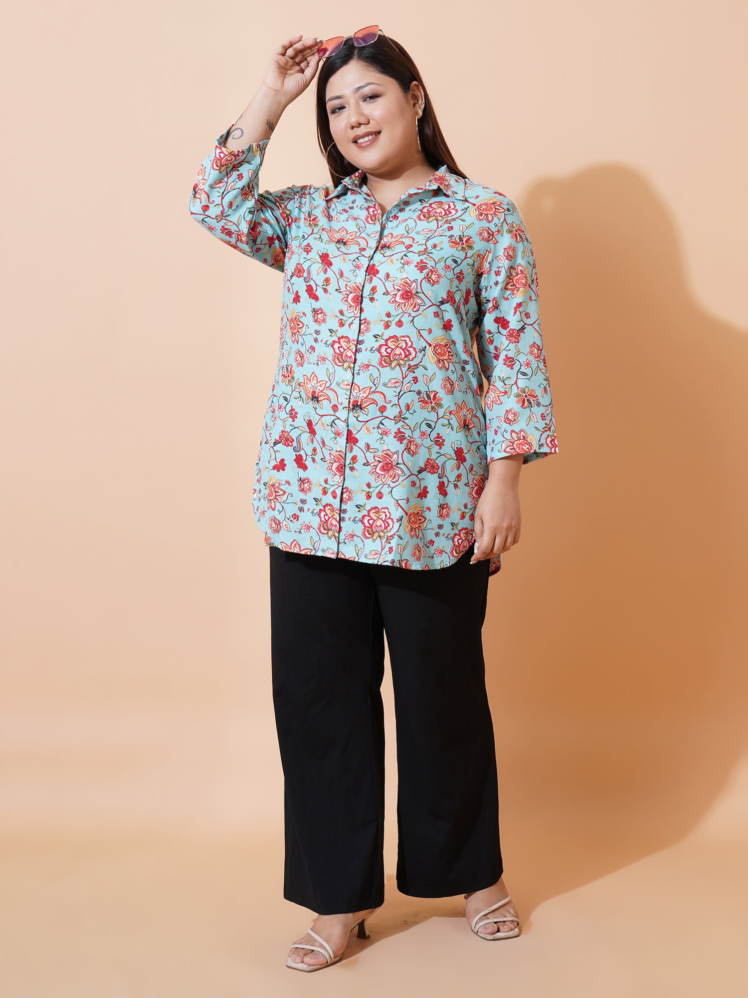 Women Plus Size Relaxed Floral Opaque Printed Casual Shirt