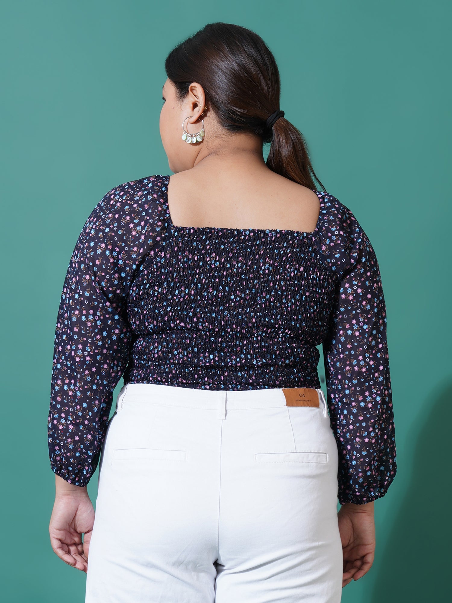 Women Plus Size Printed Georgette Blouson Crop Top