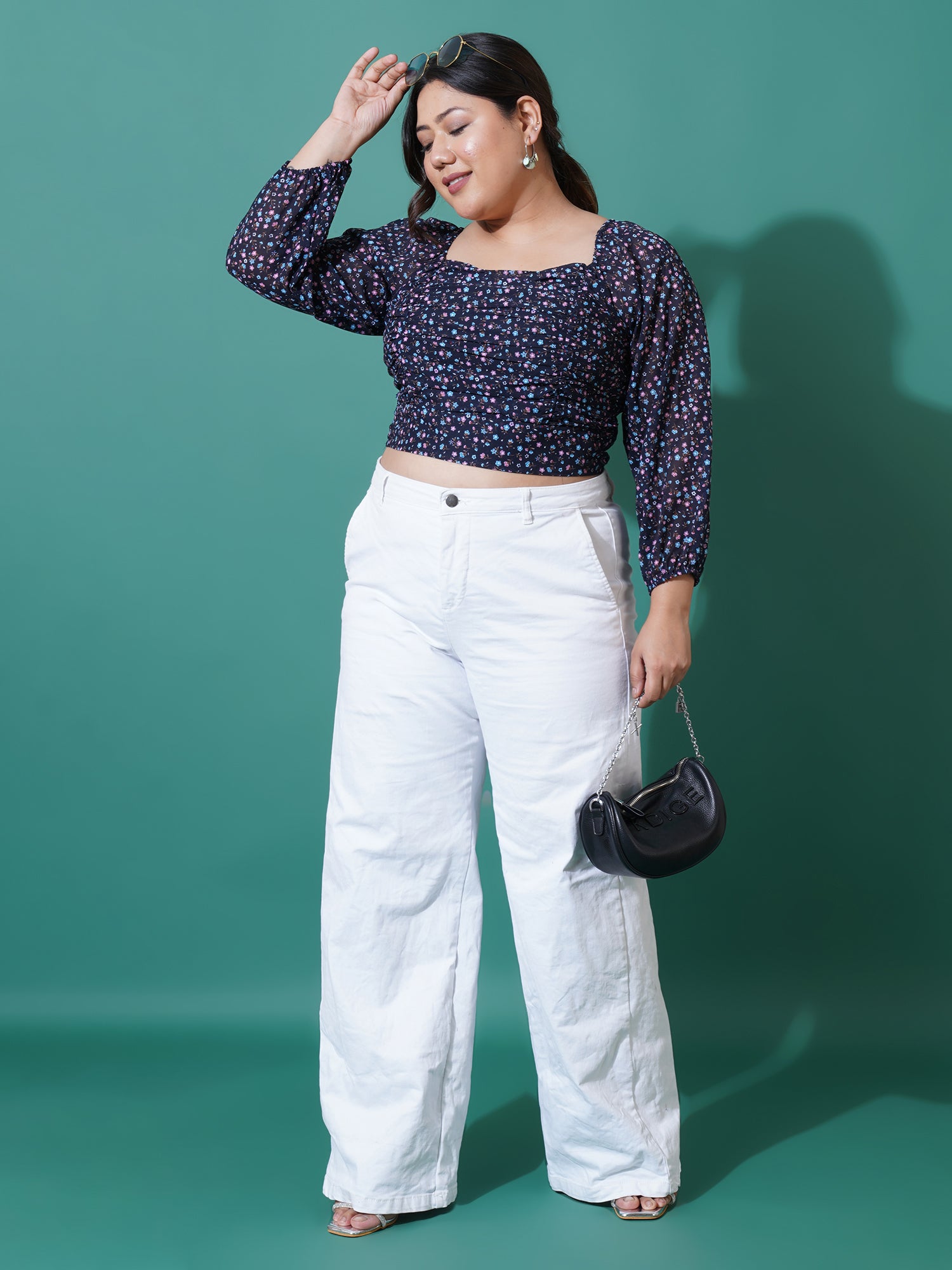 Women Plus Size Printed Georgette Blouson Crop Top