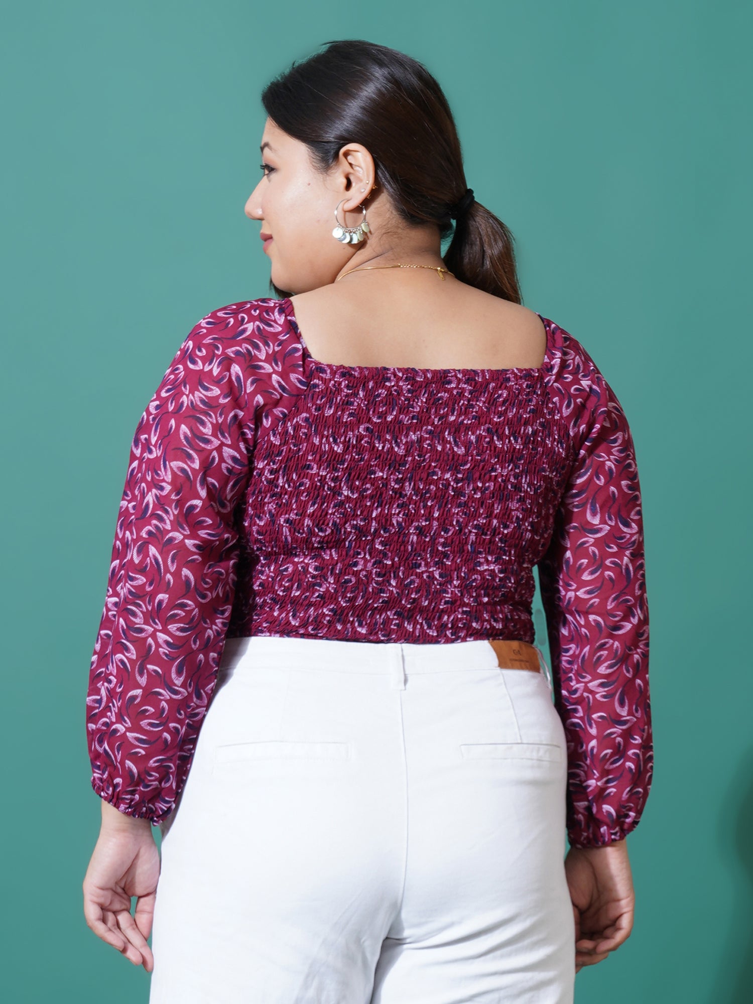 Women Plus Size Printed Georgette Blouson Crop Top