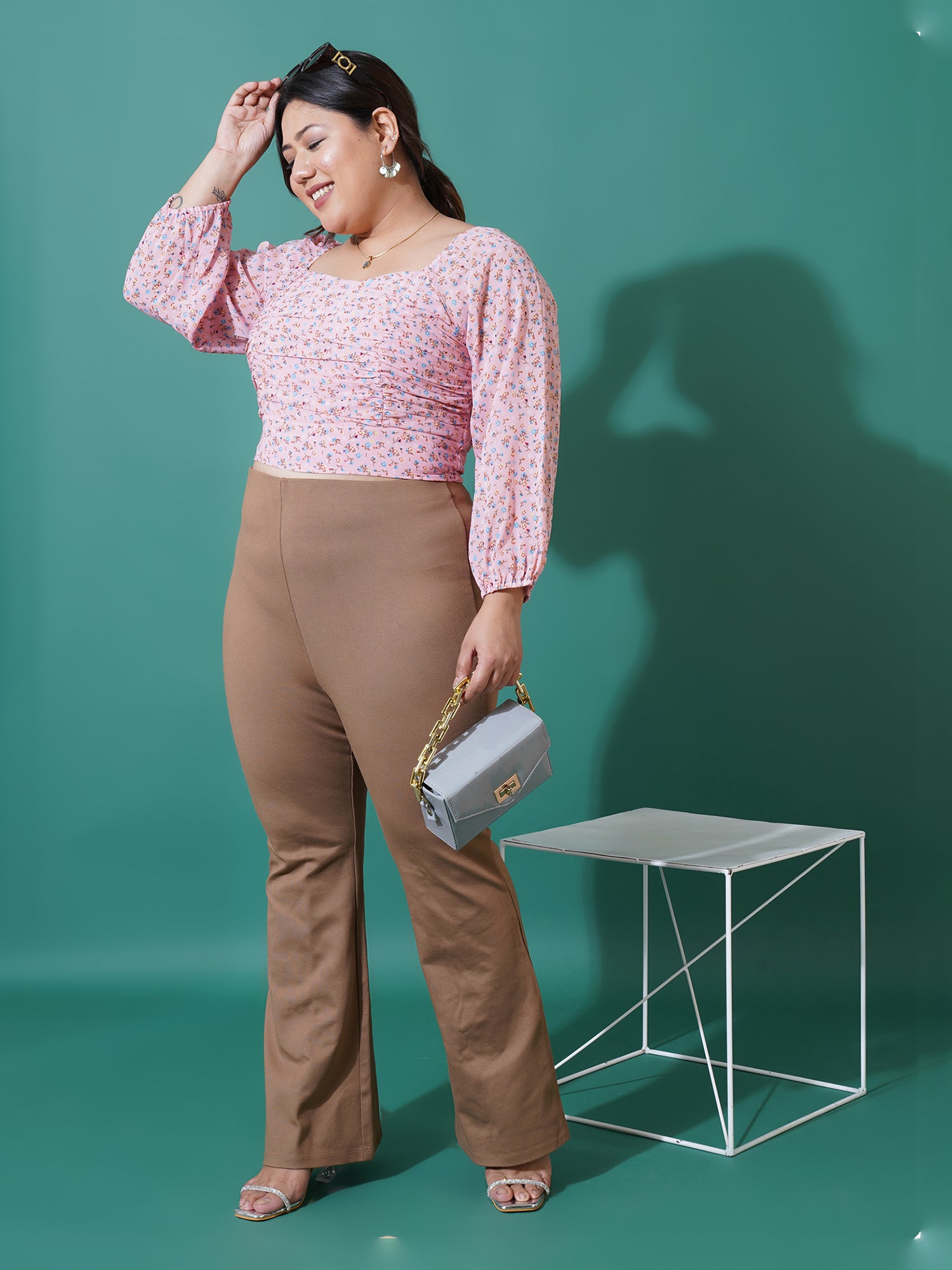 Women Plus Size Printed Georgette Blouson Crop Top