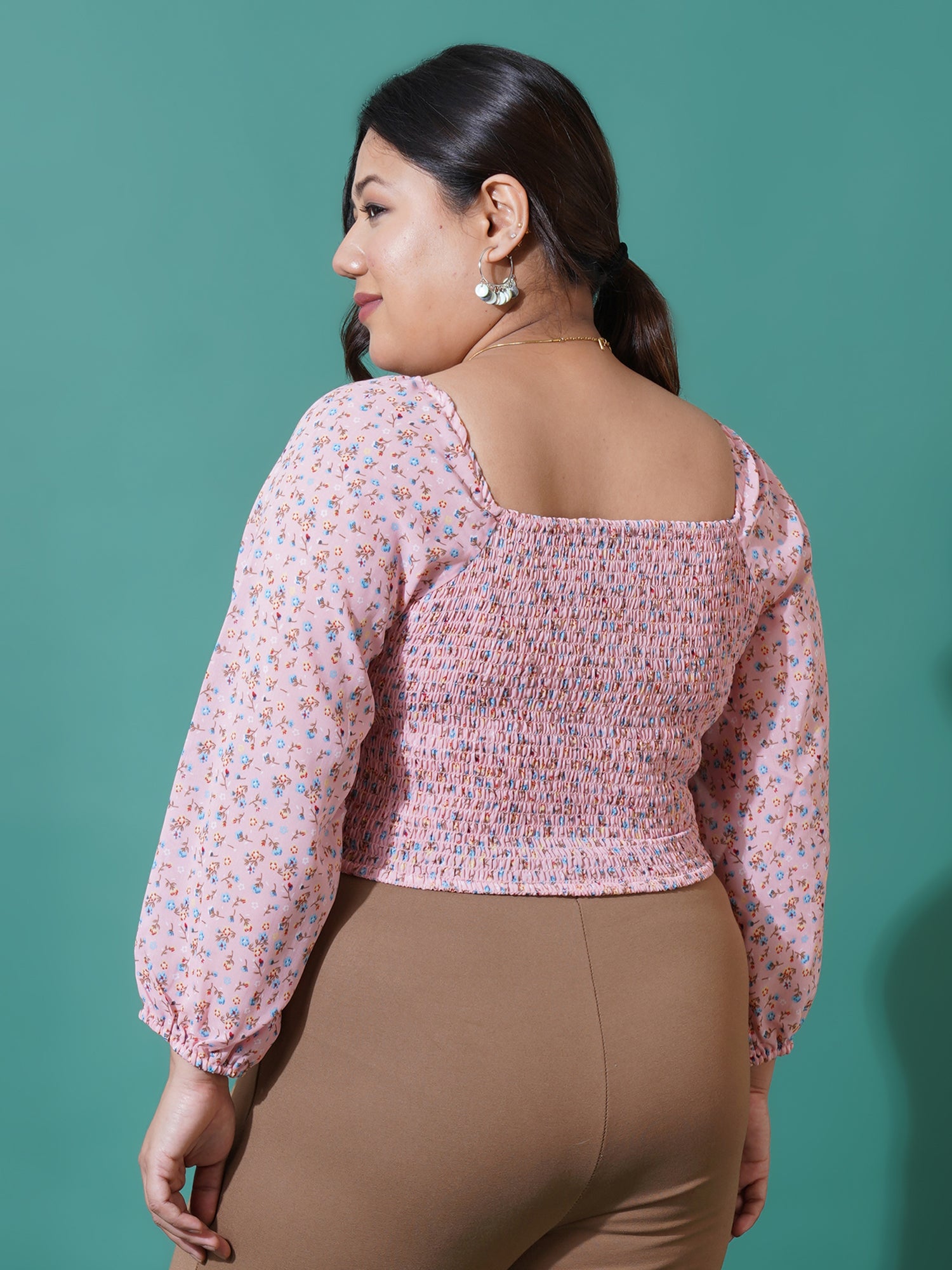 Women Plus Size Printed Georgette Blouson Crop Top