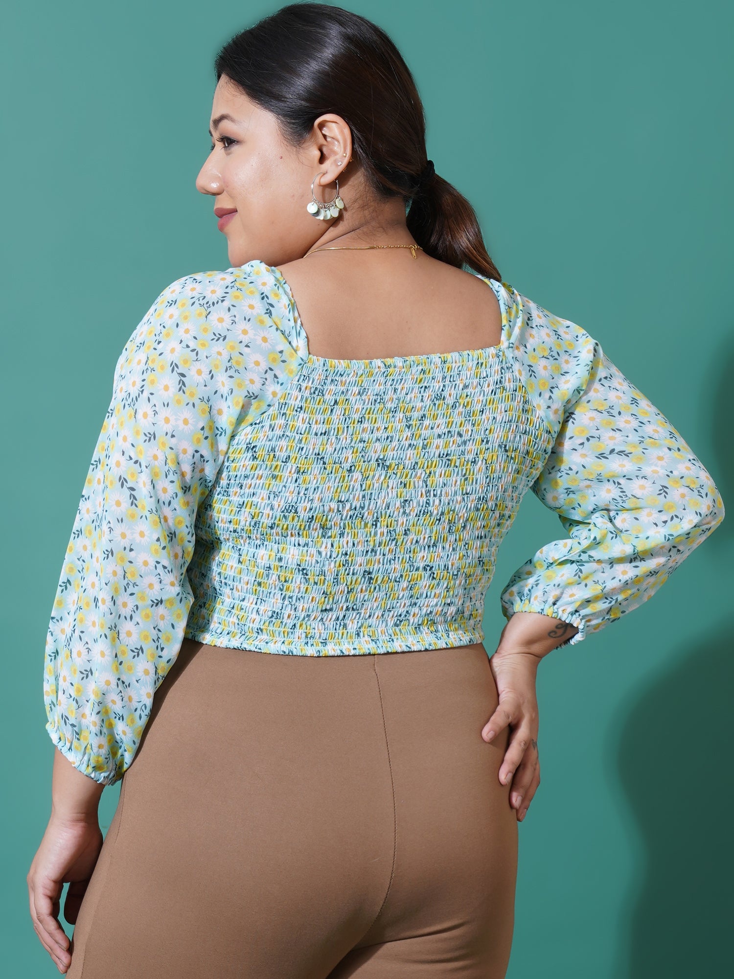Women Plus Size Printed Georgette Blouson Crop Top