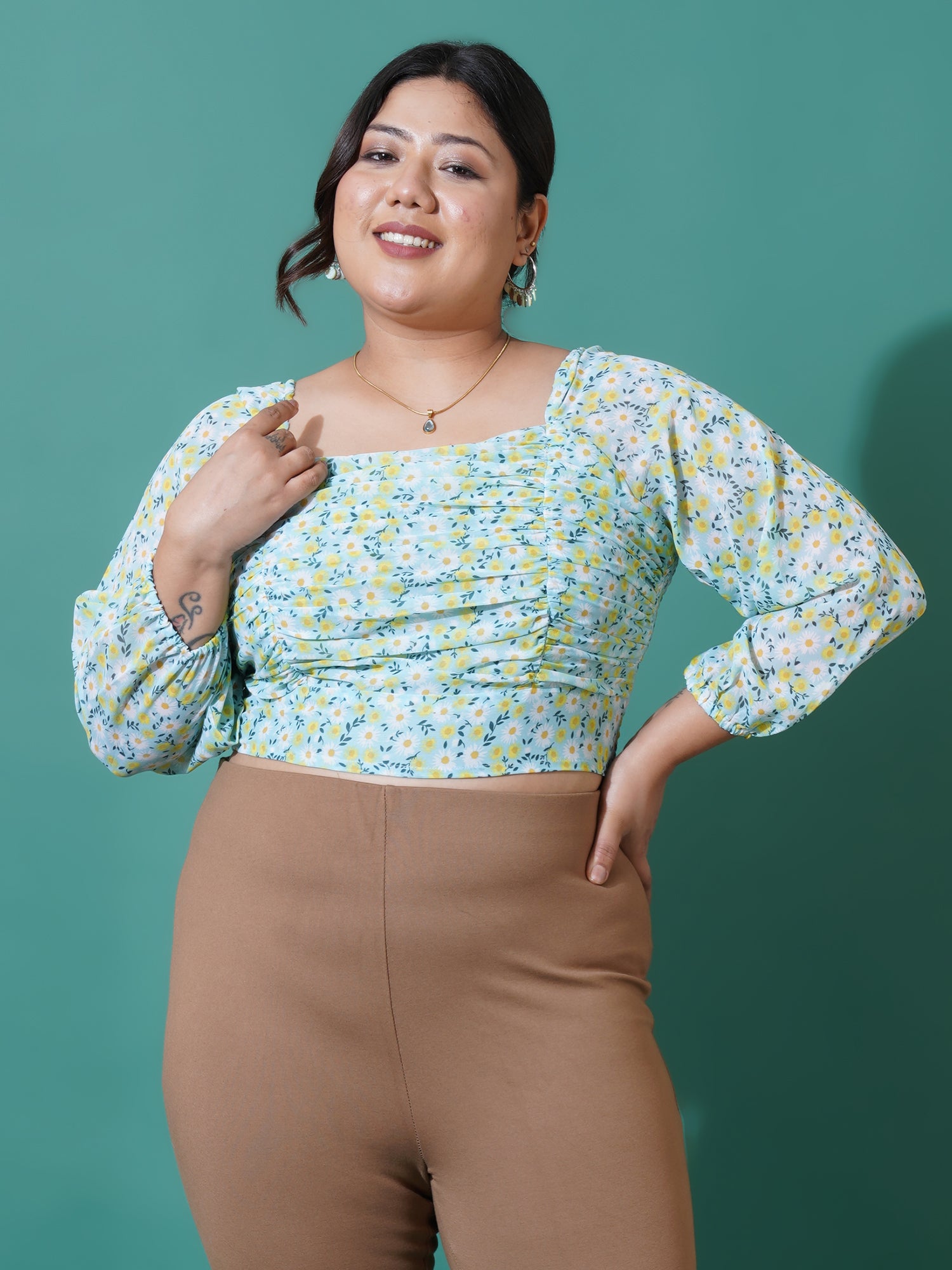 Women Plus Size Printed Georgette Blouson Crop Top