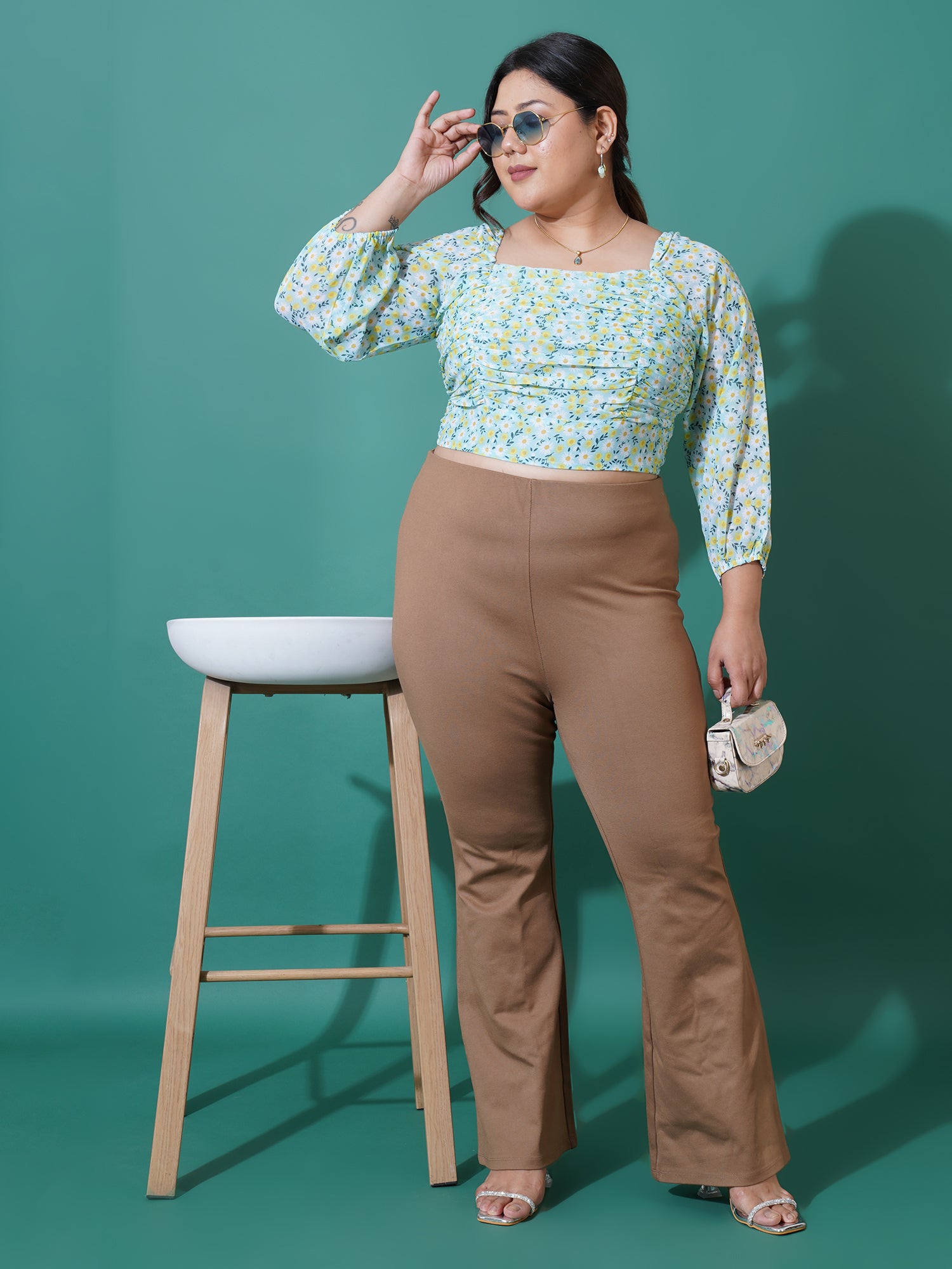 Women Plus Size Printed Georgette Blouson Crop Top