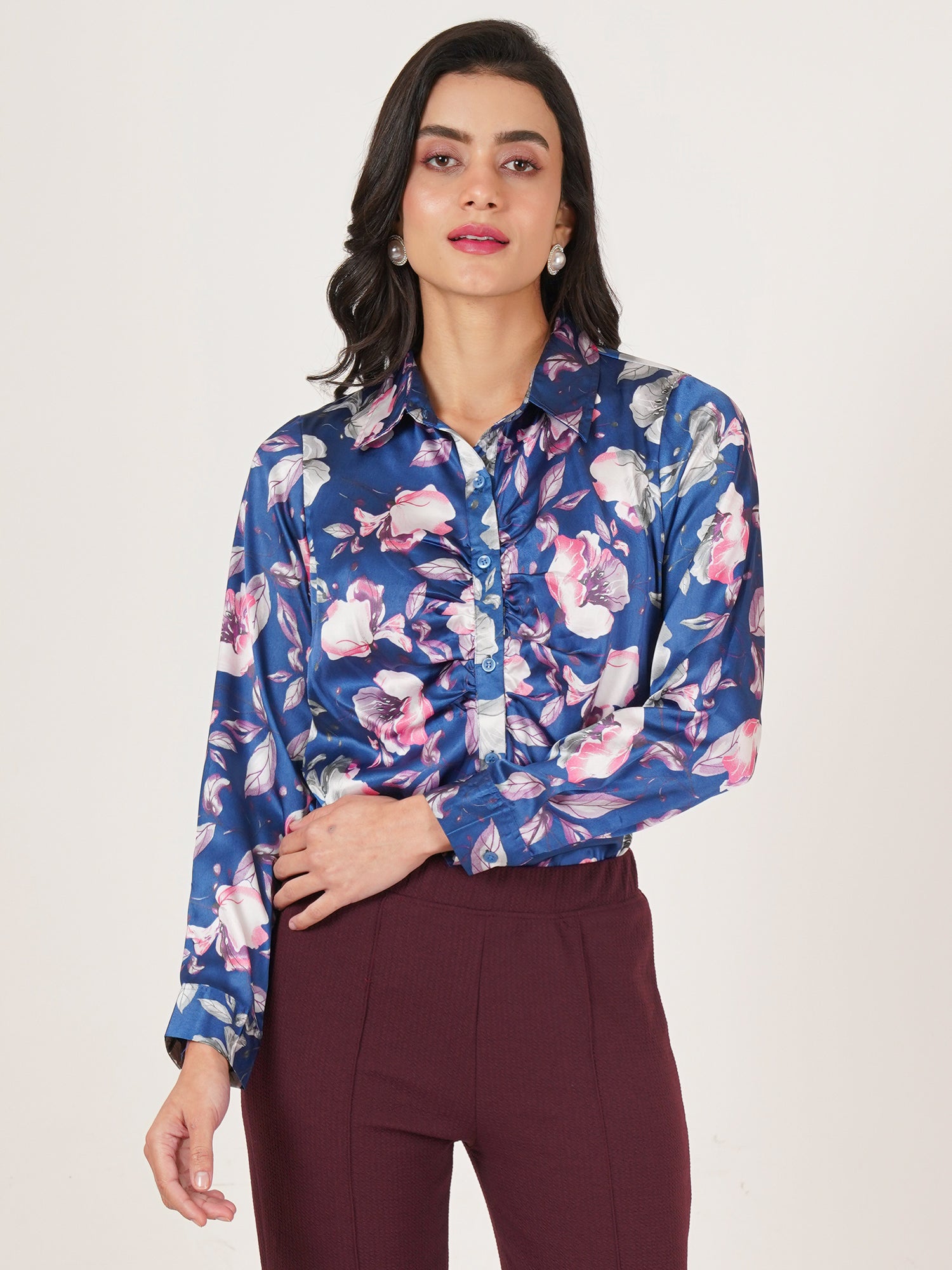 U&F Women Original Slim Fit Floral Opaque Printed Casual Shirt