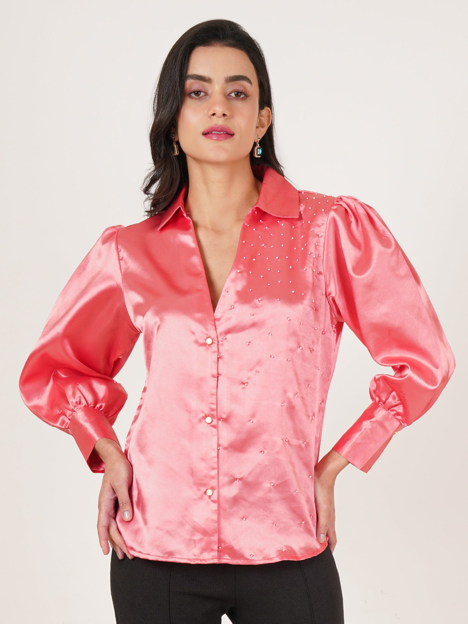 U&F Women Original Slim Fit Opaque Printed Party Shirt