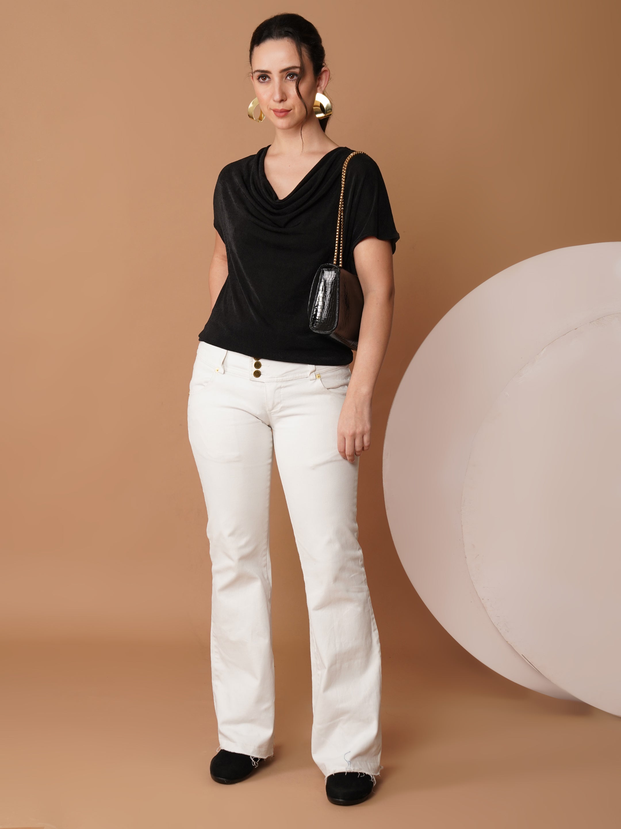 U&F Black Drape Neck Shimmery Top