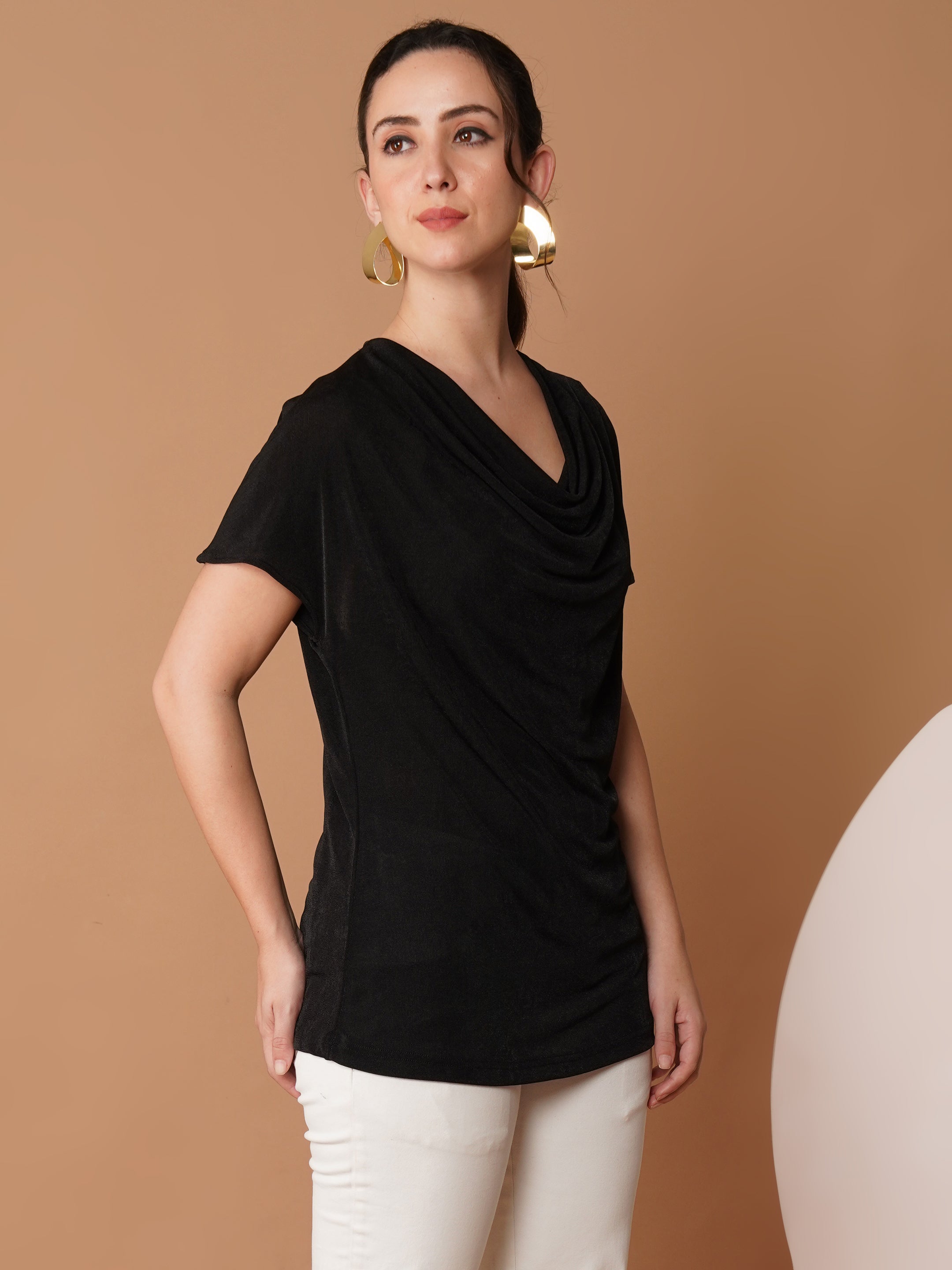 U&F Black Drape Neck Shimmery Top