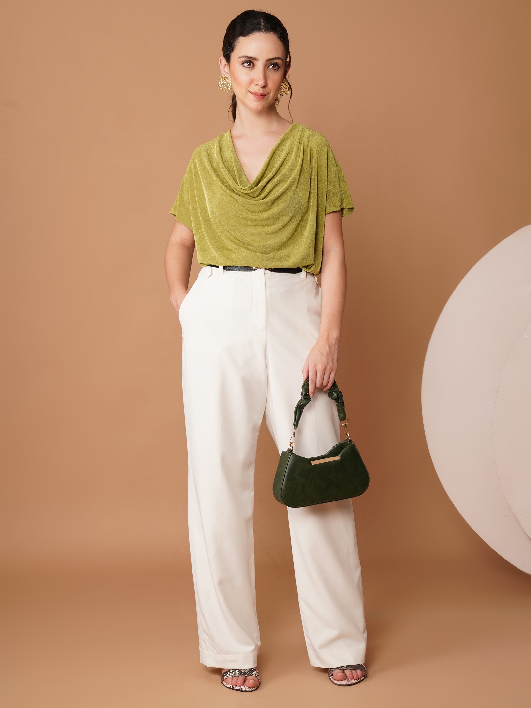 U&F Green Drape Neck Shimmery Top