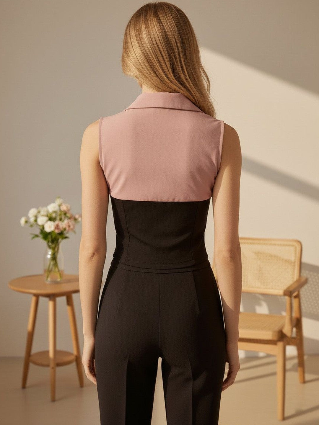 U&F Shirt Coller Colorblock Sleeveless Top