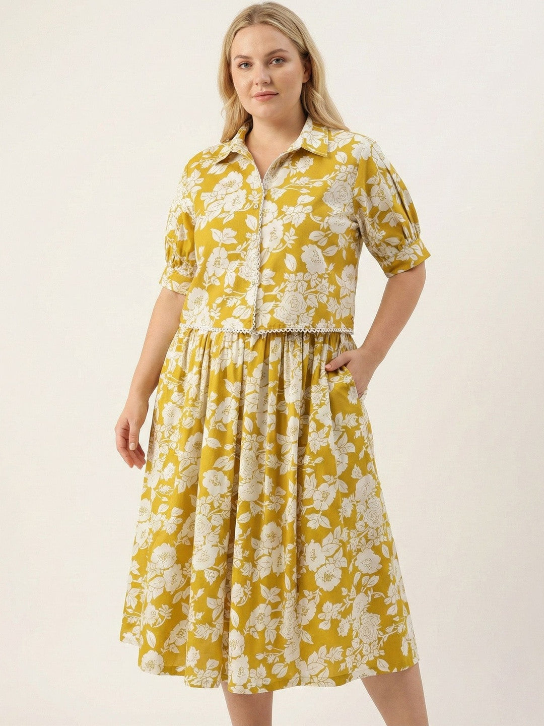 U&F Beyond Printed Shirt Collar Shirt & Skirt Co-Ords