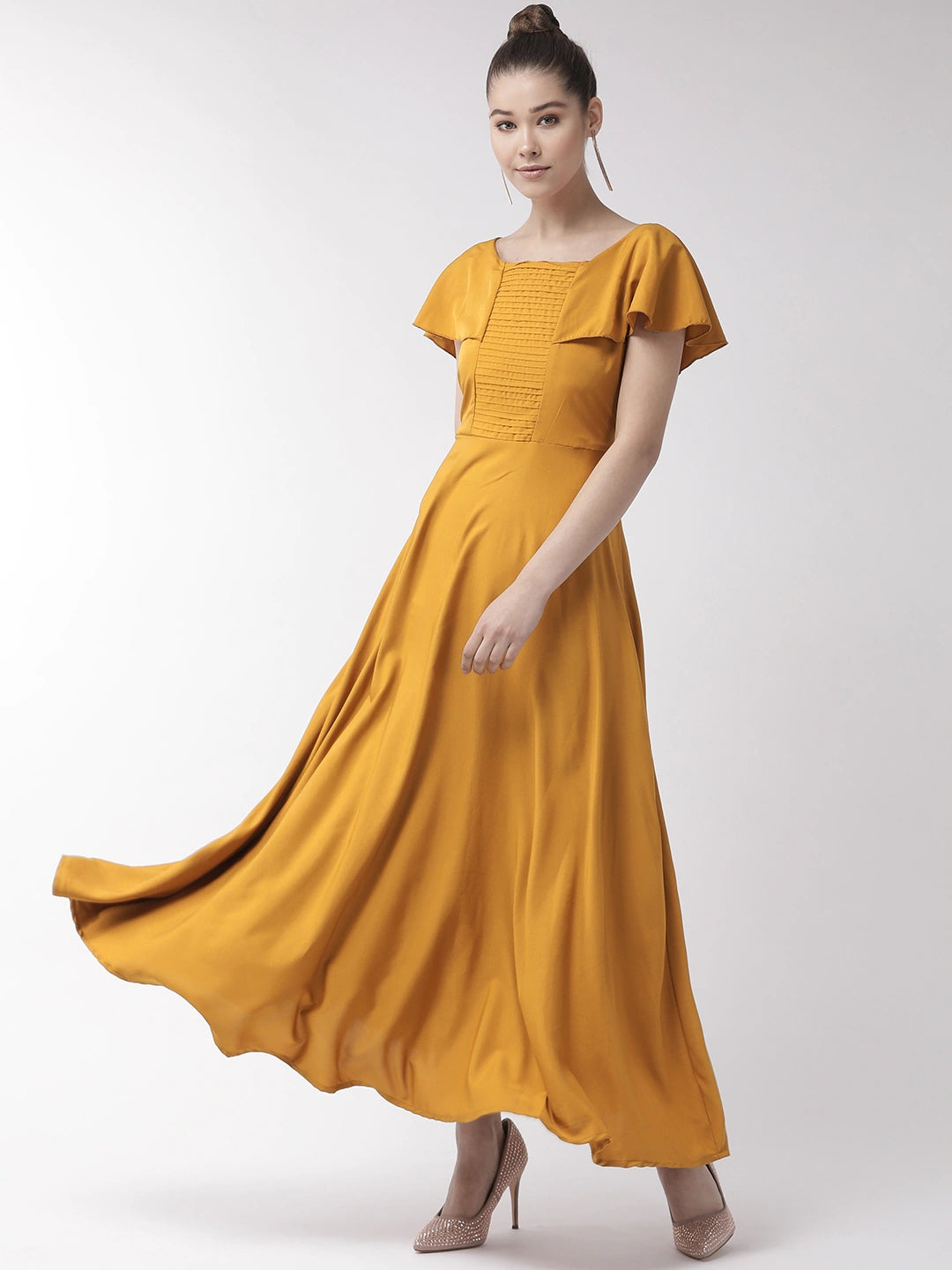 Women Mustard Yellow Solid Maxi Dress