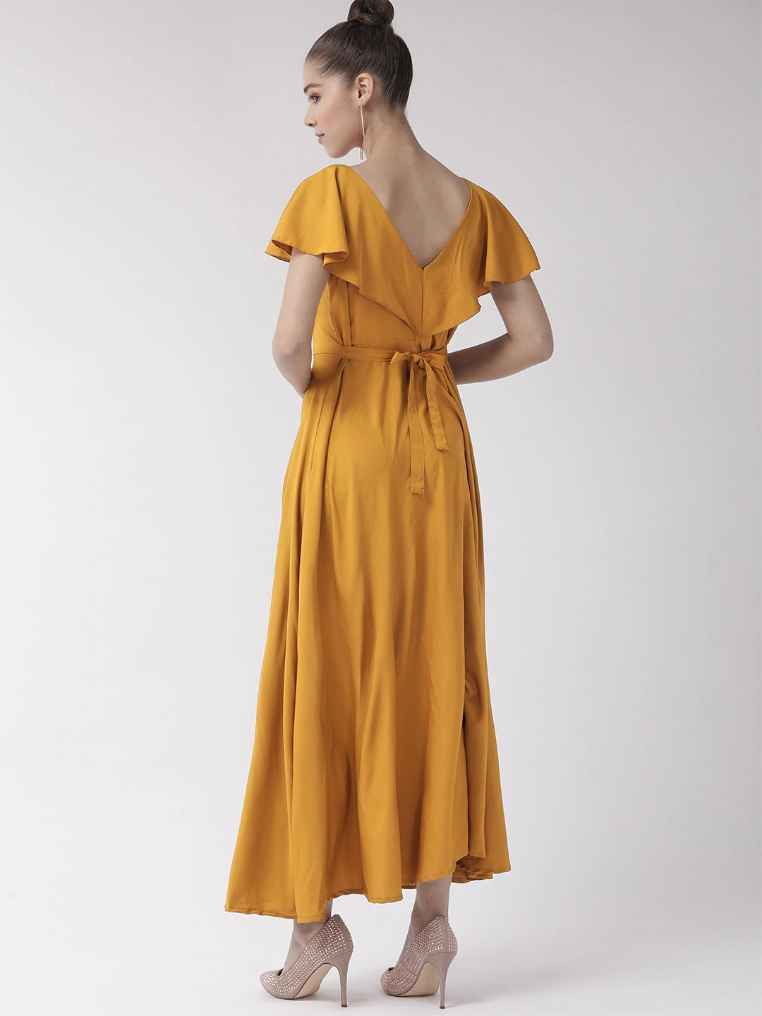 Women Mustard Yellow Solid Maxi Dress
