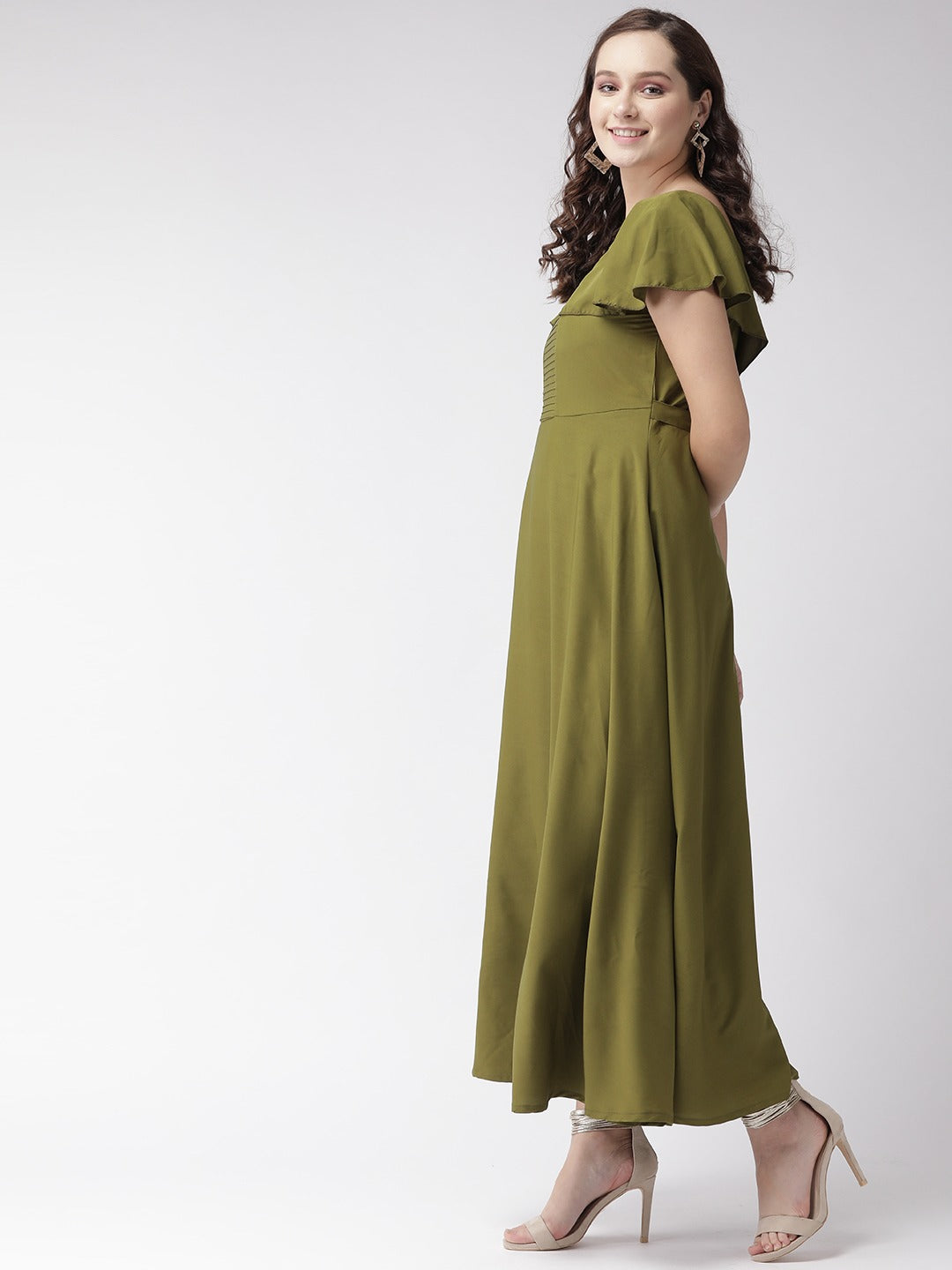 Women Olive Green Solid Maxi Dress