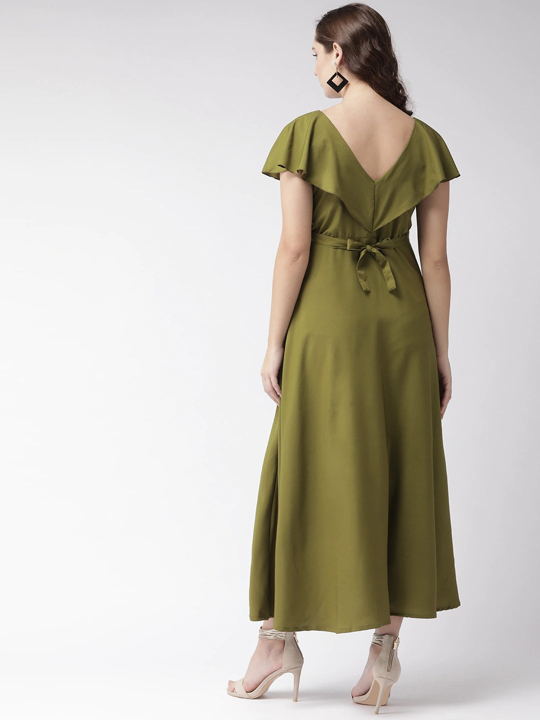 Women Olive Green Solid Maxi Dress