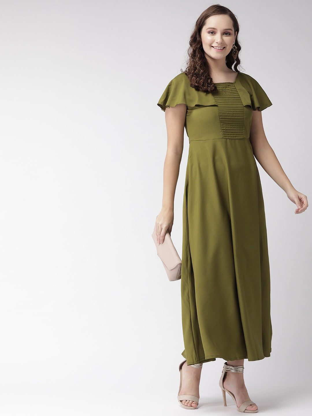 Women Olive Green Solid Maxi Dress
