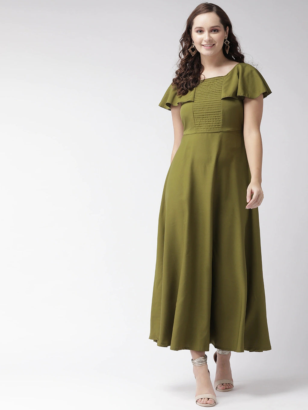 Women Olive Green Solid Maxi Dress