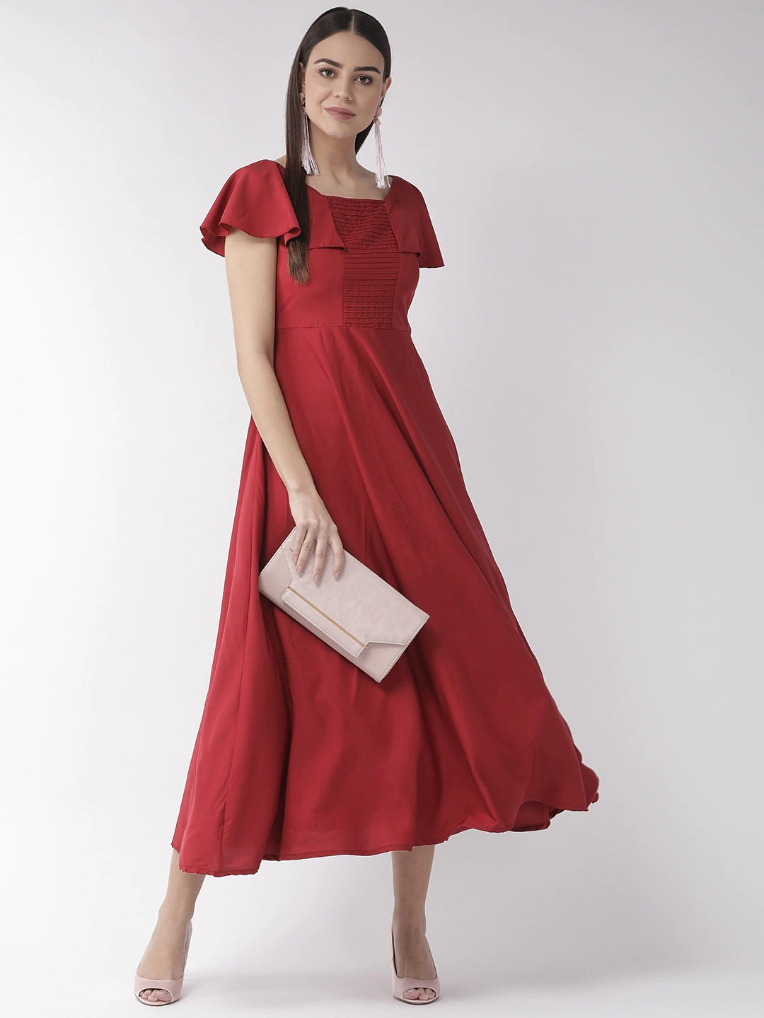 Women Maroon Solid Maxi Dress