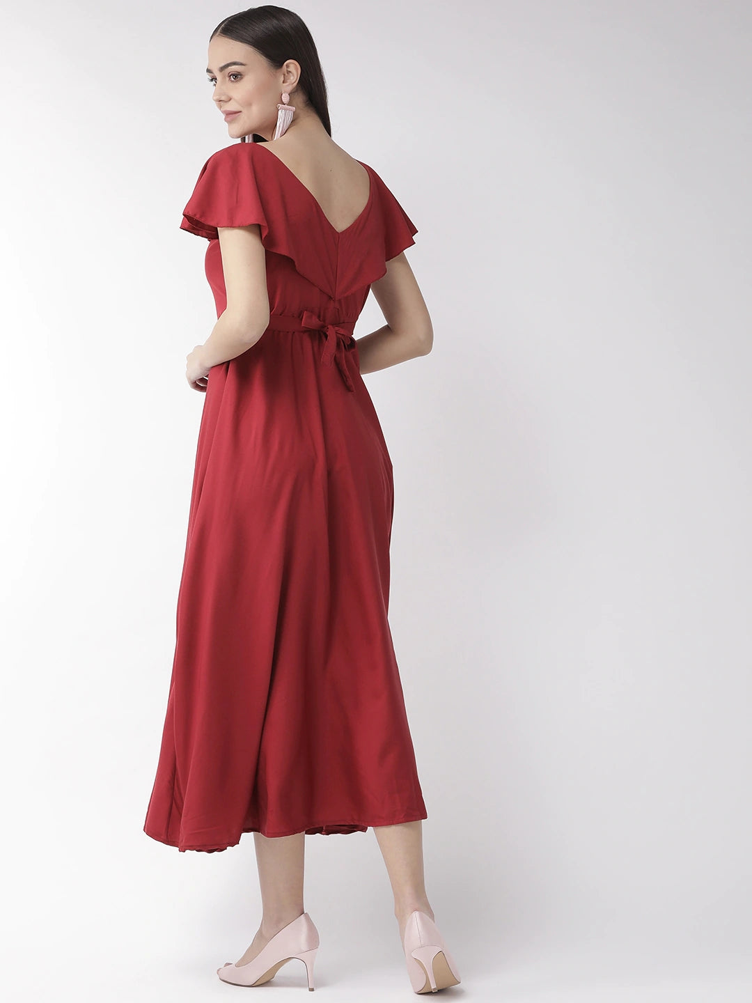 Women Maroon Solid Maxi Dress
