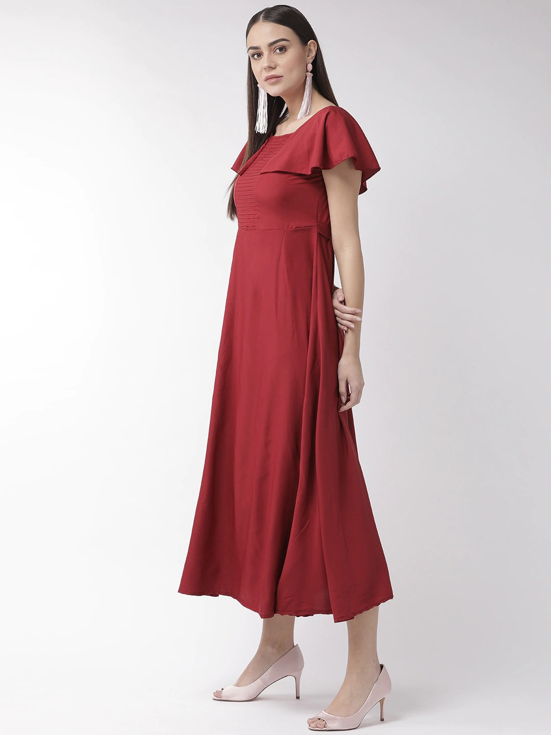 Women Maroon Solid Maxi Dress