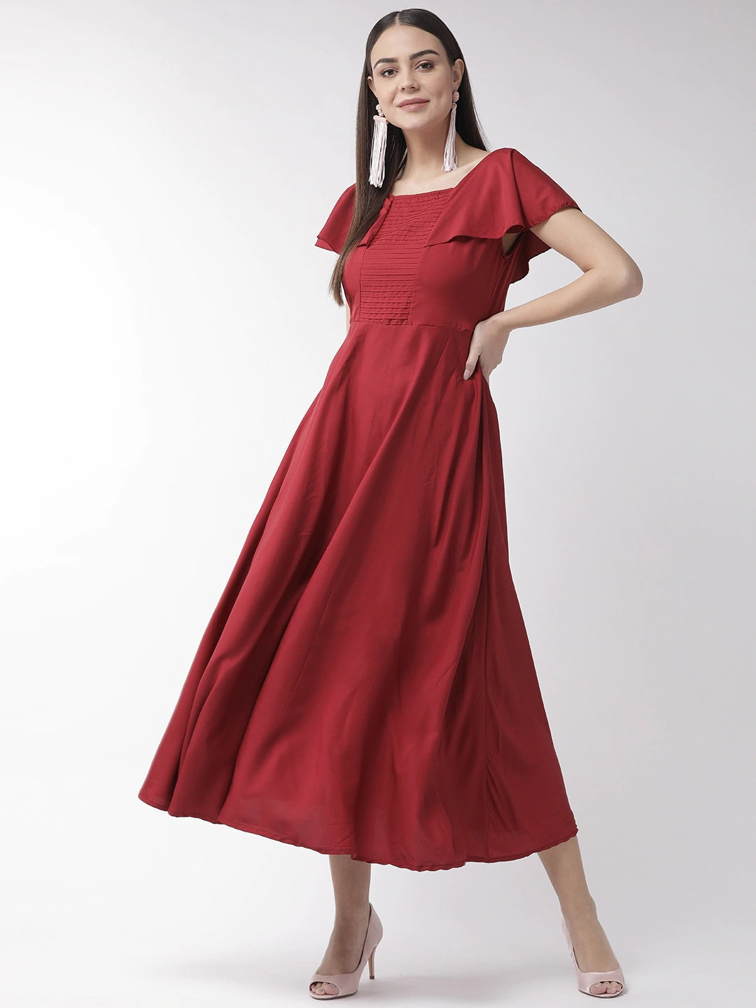 Women Maroon Solid Maxi Dress