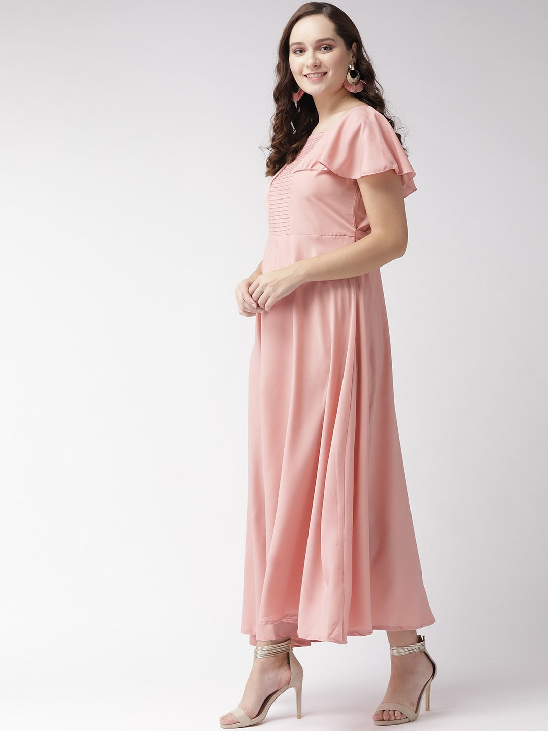 Women Pink Solid Maxi Dress