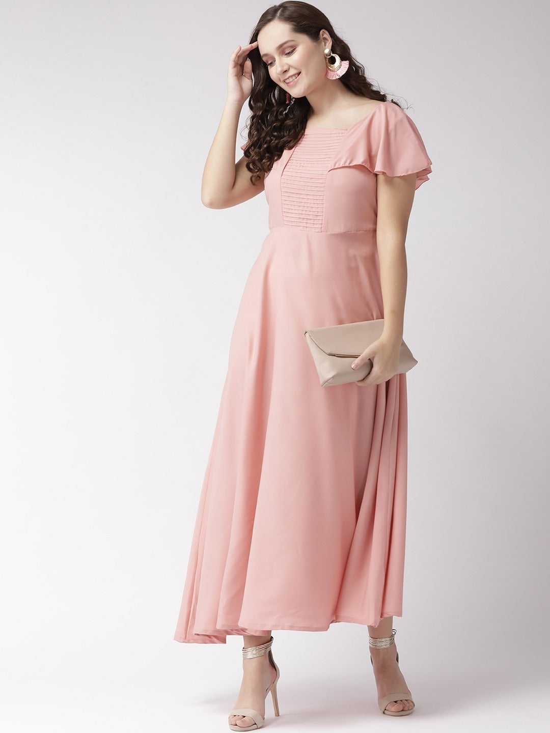 Women Pink Solid Maxi Dress
