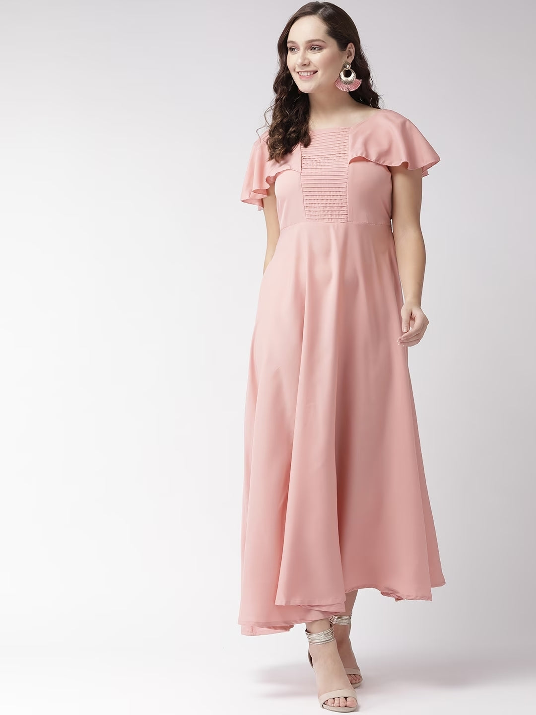Women Pink Solid Maxi Dress