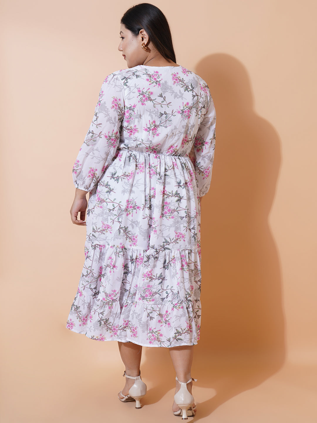 Women Plus size Georgette V-Neck Tiered Dress