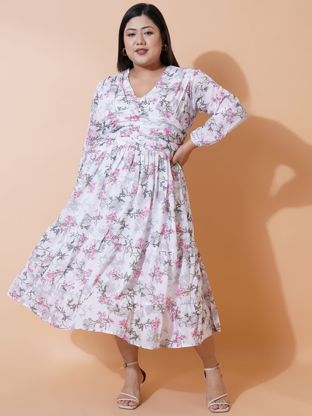 Women Plus size Georgette V-Neck Tiered Dress
