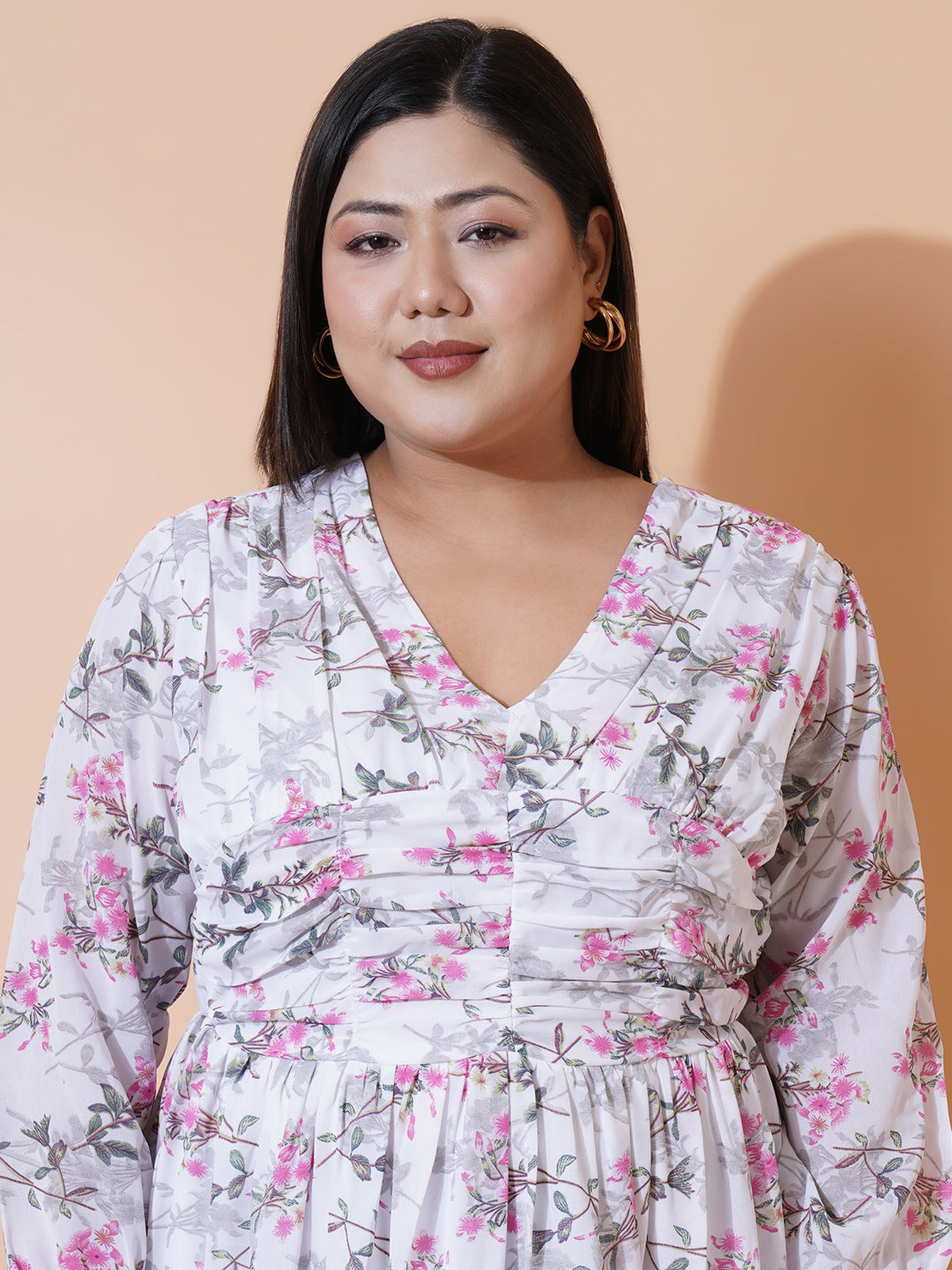 Women Plus size Georgette V-Neck Tiered Dress