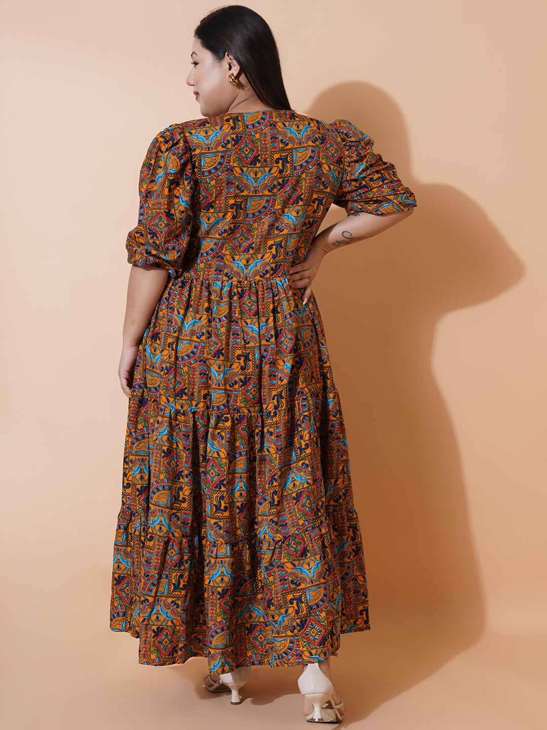 Women Plus Size Multi colour printed Crepe Maxi Dress