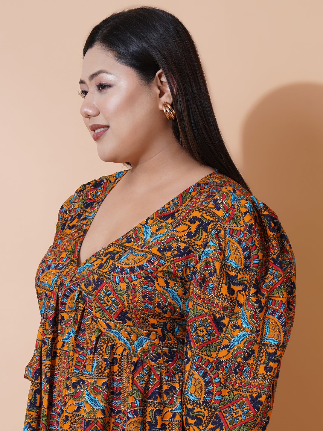 Women Plus Size Multi colour printed Crepe Maxi Dress