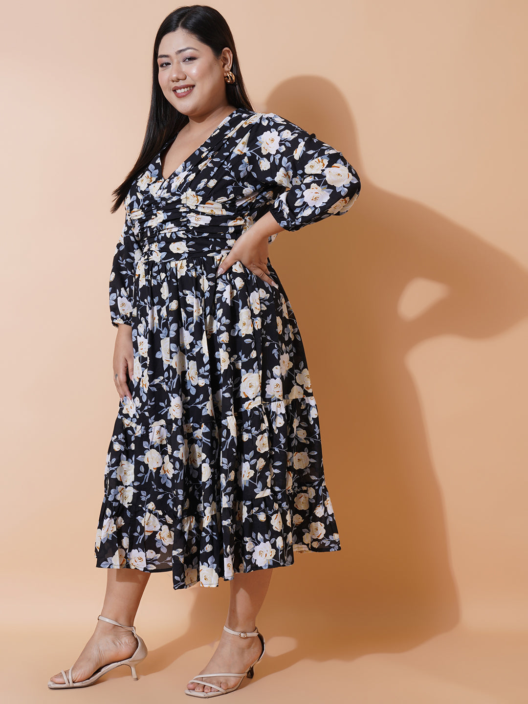 Women Plus size Georgette V-Neck Tiered Dress