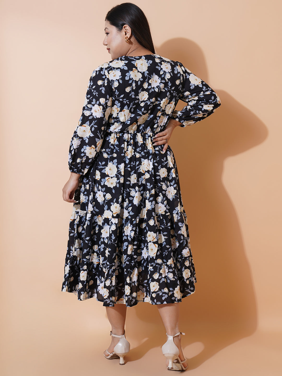 Women Plus size Georgette V-Neck Tiered Dress