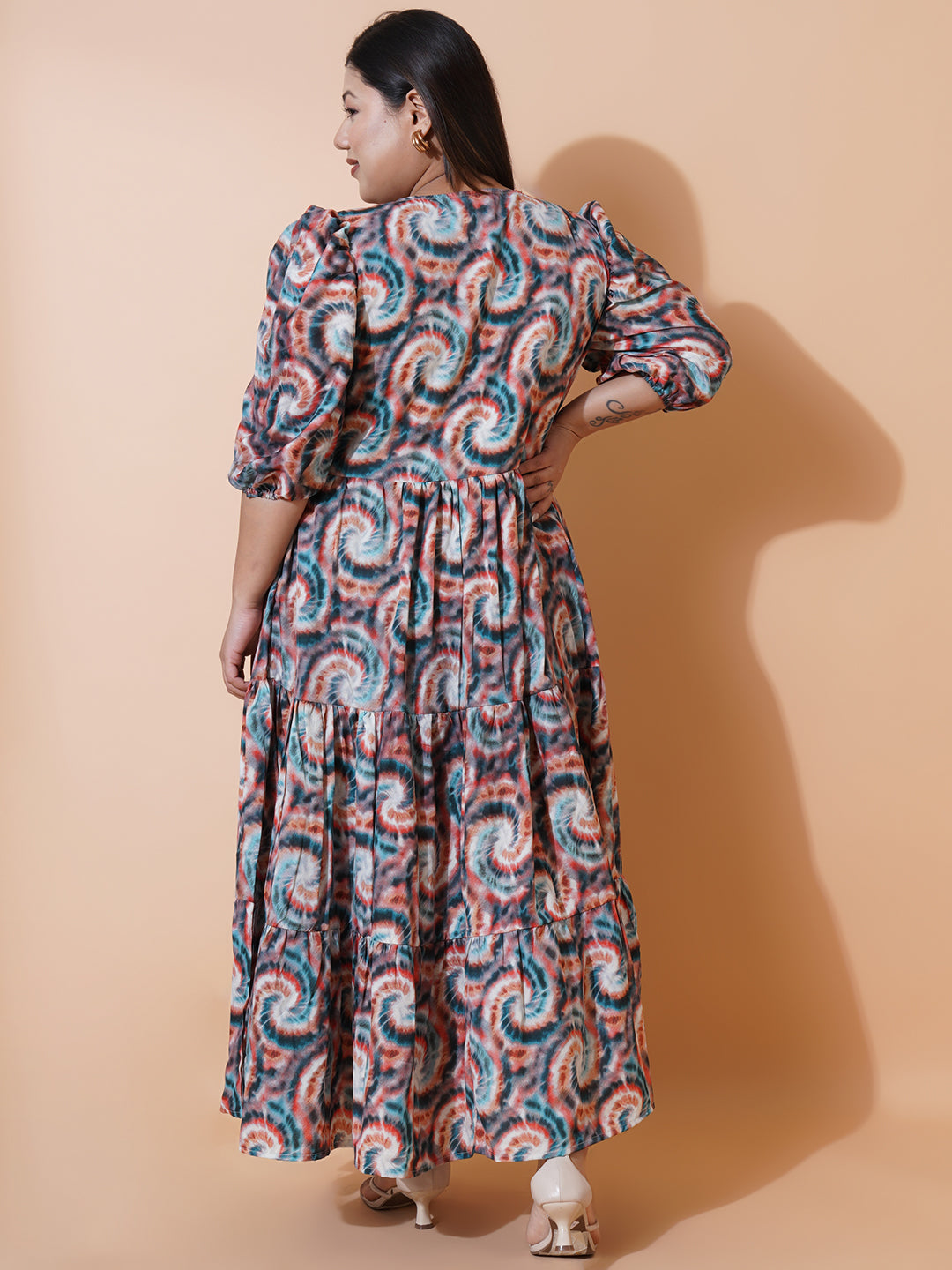 Women Plus Size Multi colour printed Crepe Maxi Dress