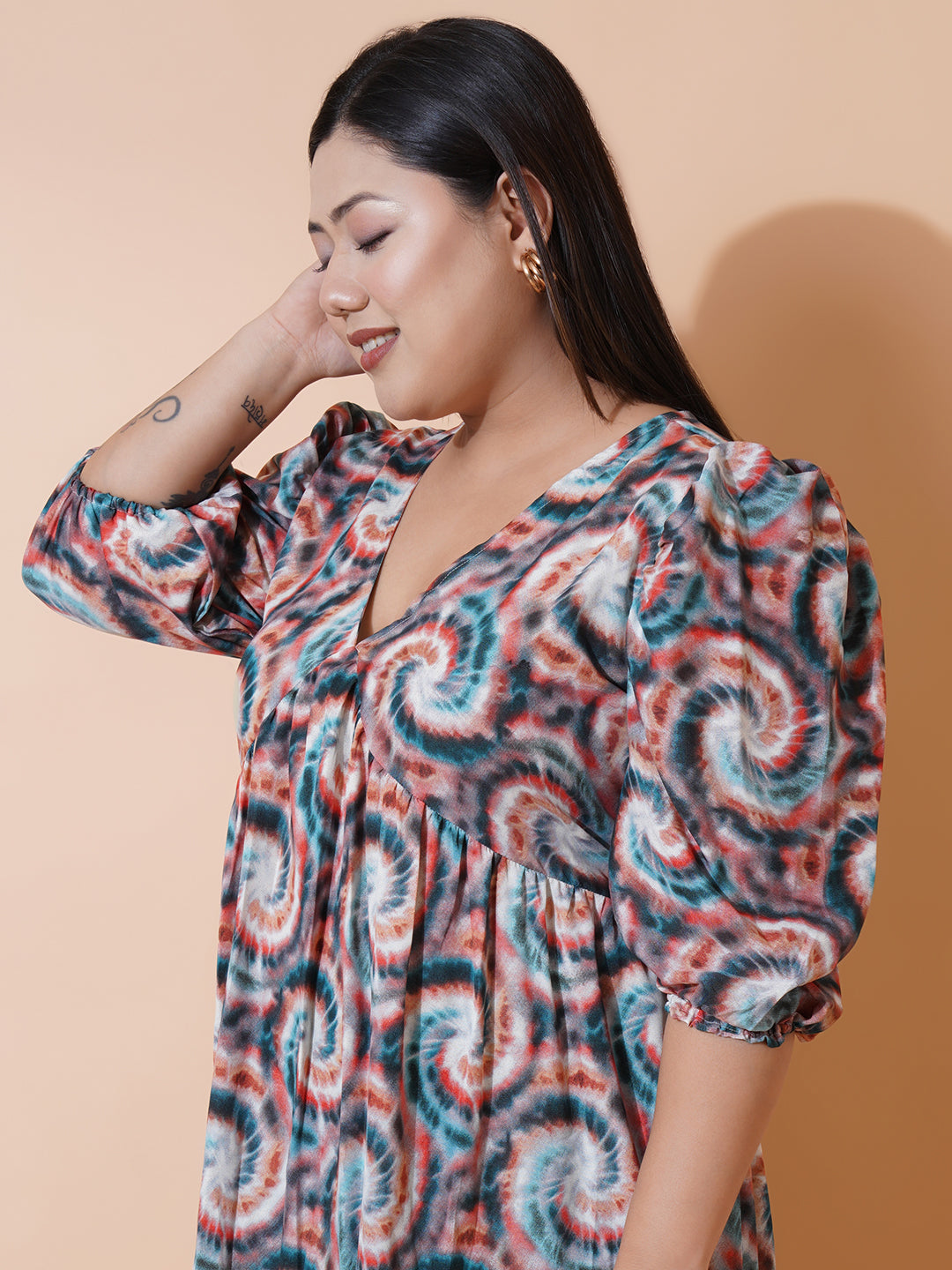 Women Plus Size Multi colour printed Crepe Maxi Dress