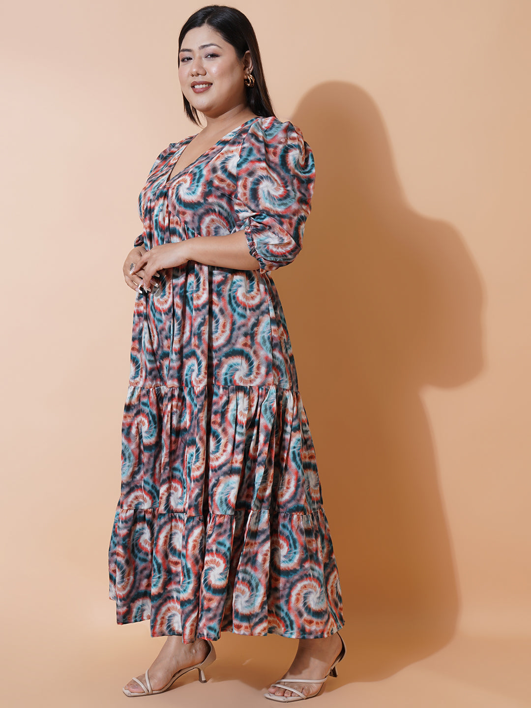 Women Plus Size Multi colour printed Crepe Maxi Dress